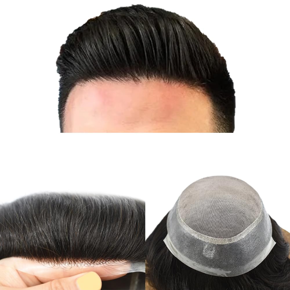 Toupee para hombres Pieza de cabello humano real para hombres Sistema de reemplazo de cabello fino Mono Mens Toupee Piezas de pelo Poly Men