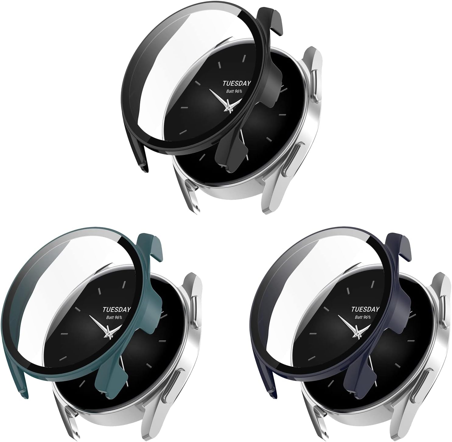PC+Funda protectora de pantalla de vidrio templado compatible con Xiaomi Watch S2 1.654 in1.811 in, protector de pantalla para Xiaomi Watch S2 1.654