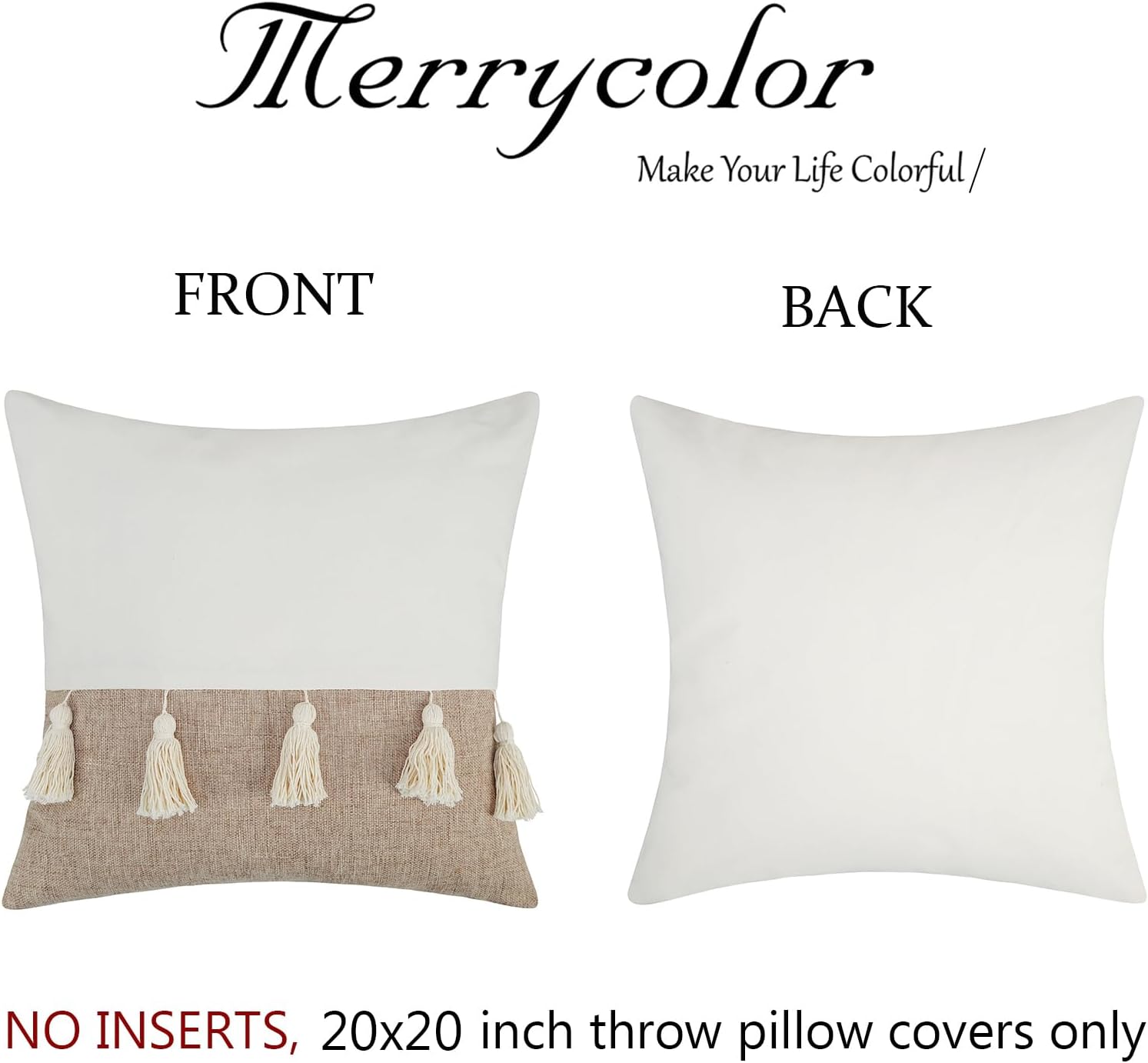 Merrycolor Juego de 2 fundas de almohada bohemias de 20 x 20 pulgadas, color beige neutro, con borlas, decoración moderna de casa rural, para sofá,