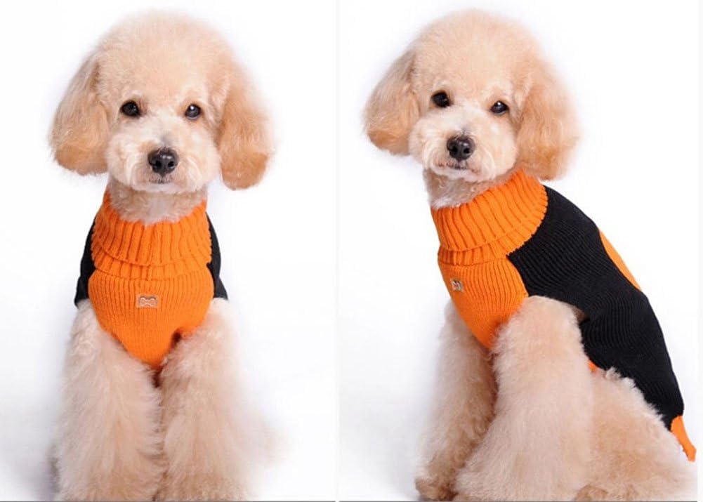 MaruPet Suéter acanalado de dos piernas para perrito de Año Nuevo, prendas de punto, cuello alto, Halloween, calabaza, impreso, chaleco de algodón