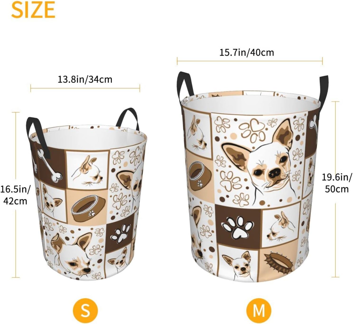 Cesto de lavandería lindo Chihuahua perro cesta circular portátil plegable con asas ropa necesidades diarias bolsa de almacenamiento