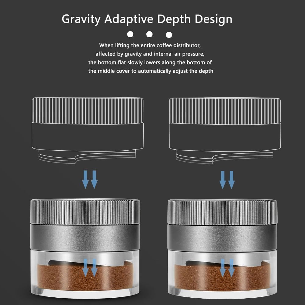 Herramienta distribuidora de café adaptable a la gravedad, nivelador distribuidor de café expreso autonivelante para portafiltro espresso (2.008 in,