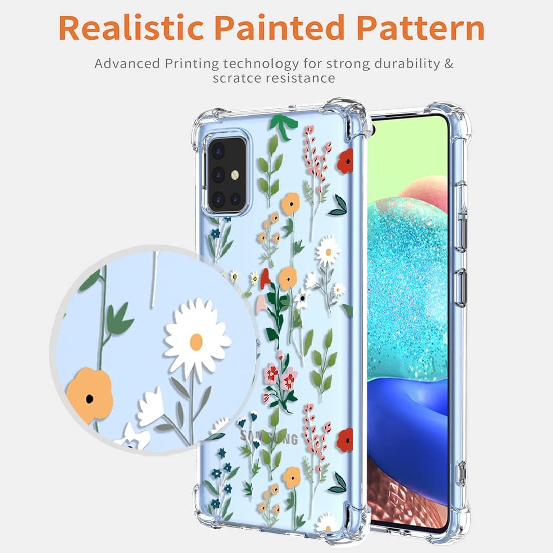 Funda para Galaxy A71 5G, SM-A716U, transparente, con diseño de TPU suave, absorción de golpes, diseño de flores delgadas, patrón de jardín de