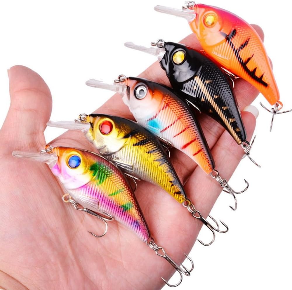 Naiveferry Kit de 5 señuelos de crankbait, kit de señuelos de pesca Crankbait con ganchos agudos, señuelos de pesca para aparejos falsos, accesorios