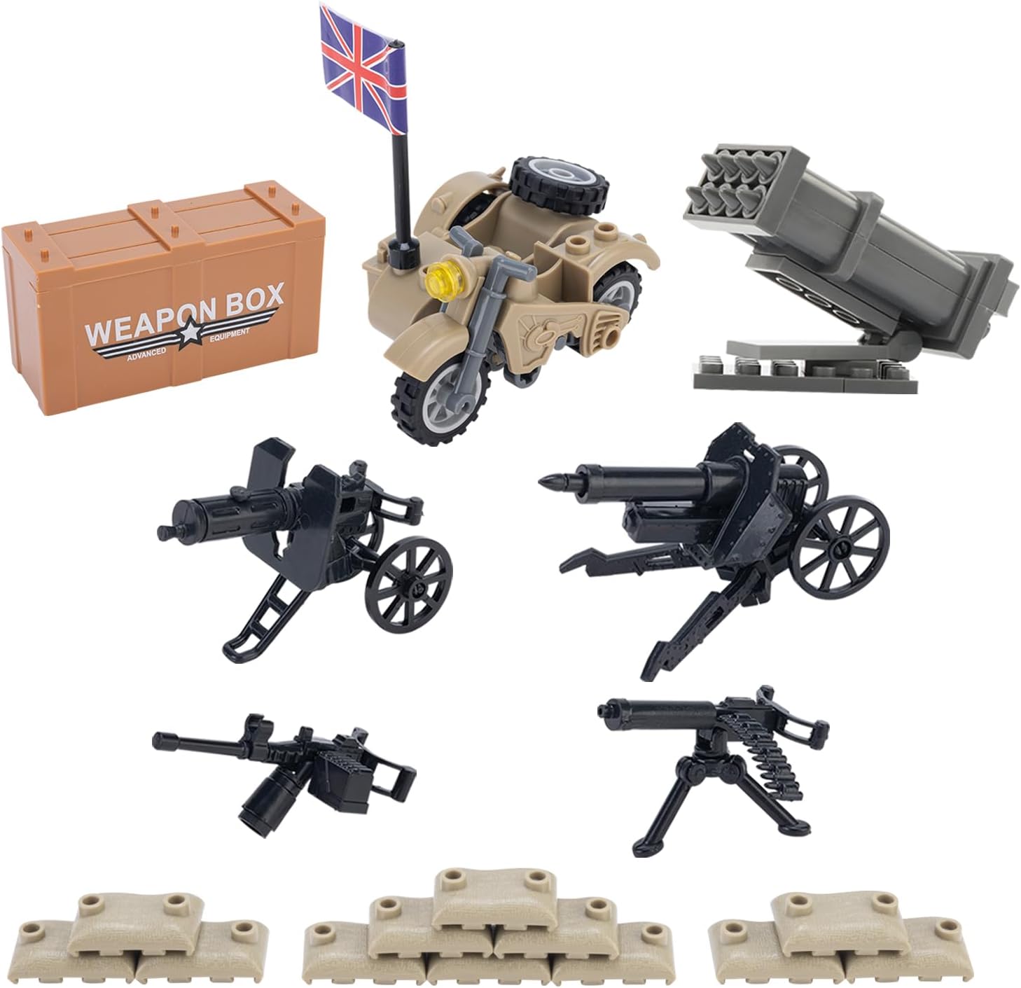 VICVIK Paquete de armas, accesorios de juguetes militares, modelo de soldado de guerra, incluye 4 piezas de armas pesadas para equipos del ejército,