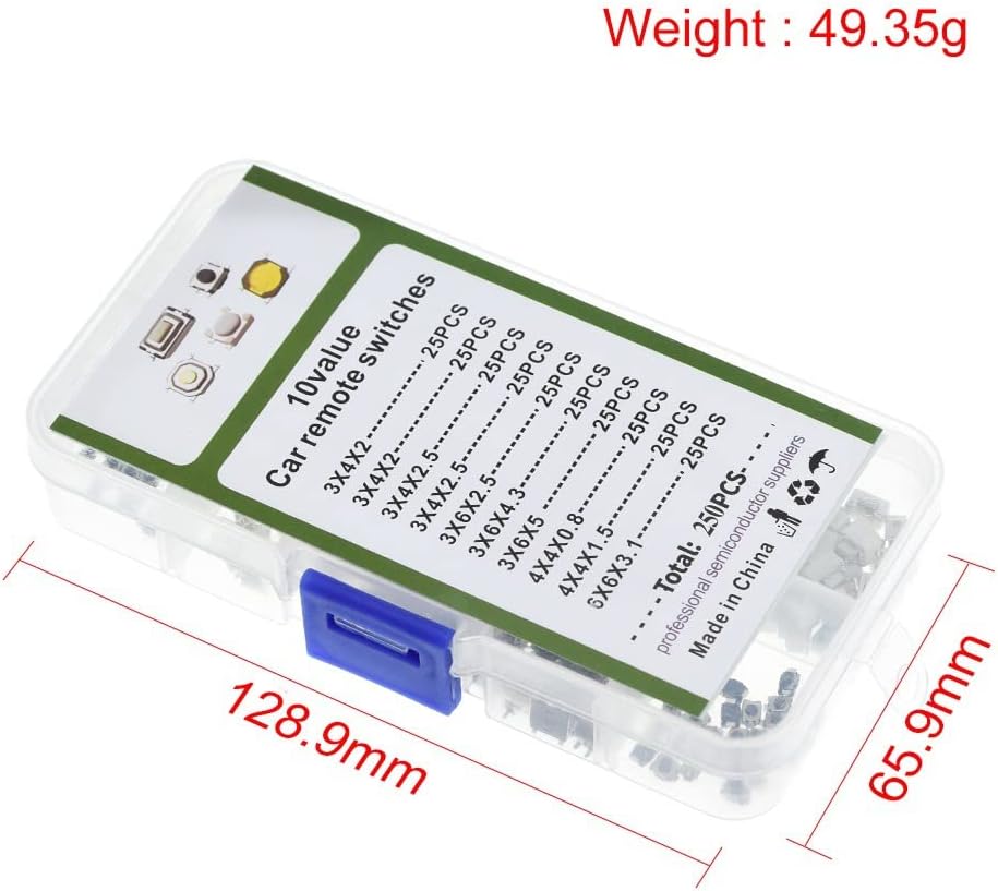 250 unids 10 tipos de interruptor de botón táctil coche control remoto teclas botón táctil micro interruptor