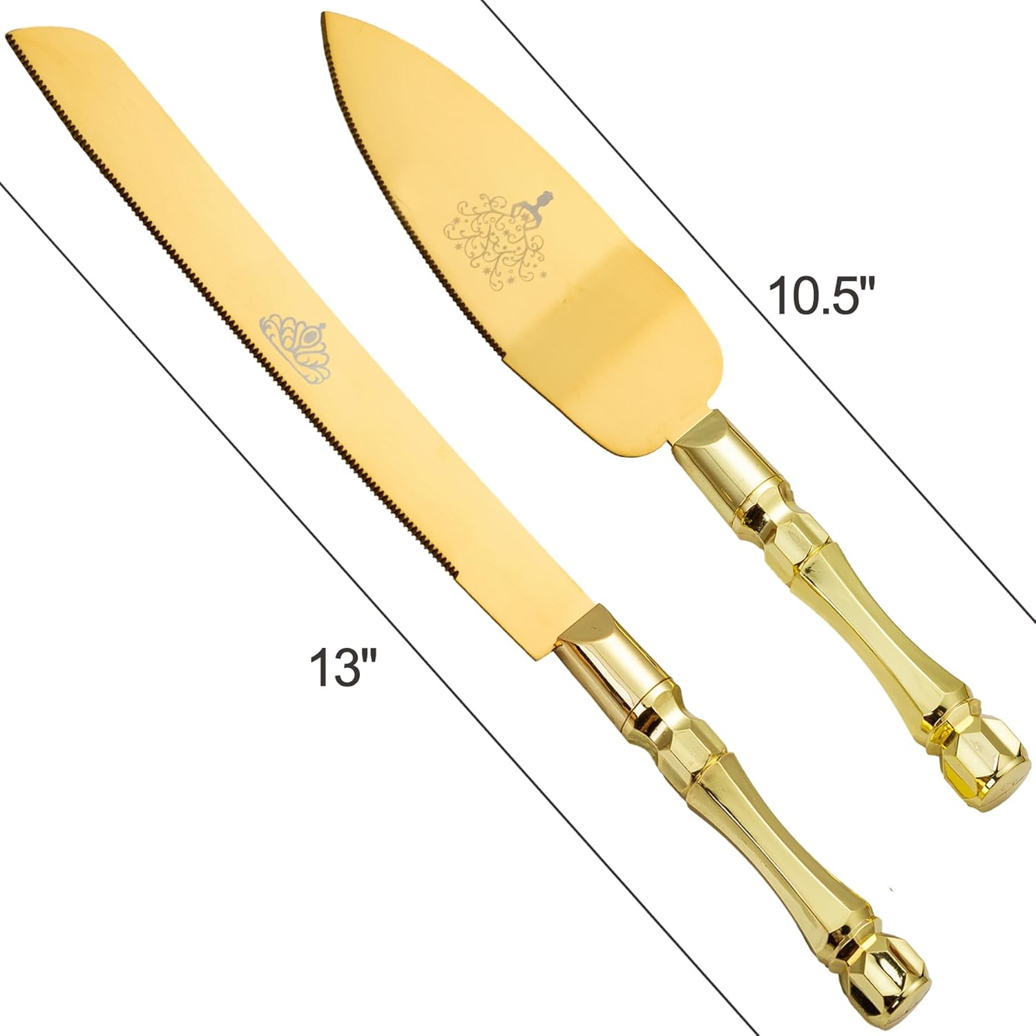 Juego de cuchillos y servidores para tartas de boda, elegantes asas de plástico doradas, juego de corte de pasteles para bodas, cumpleaños,