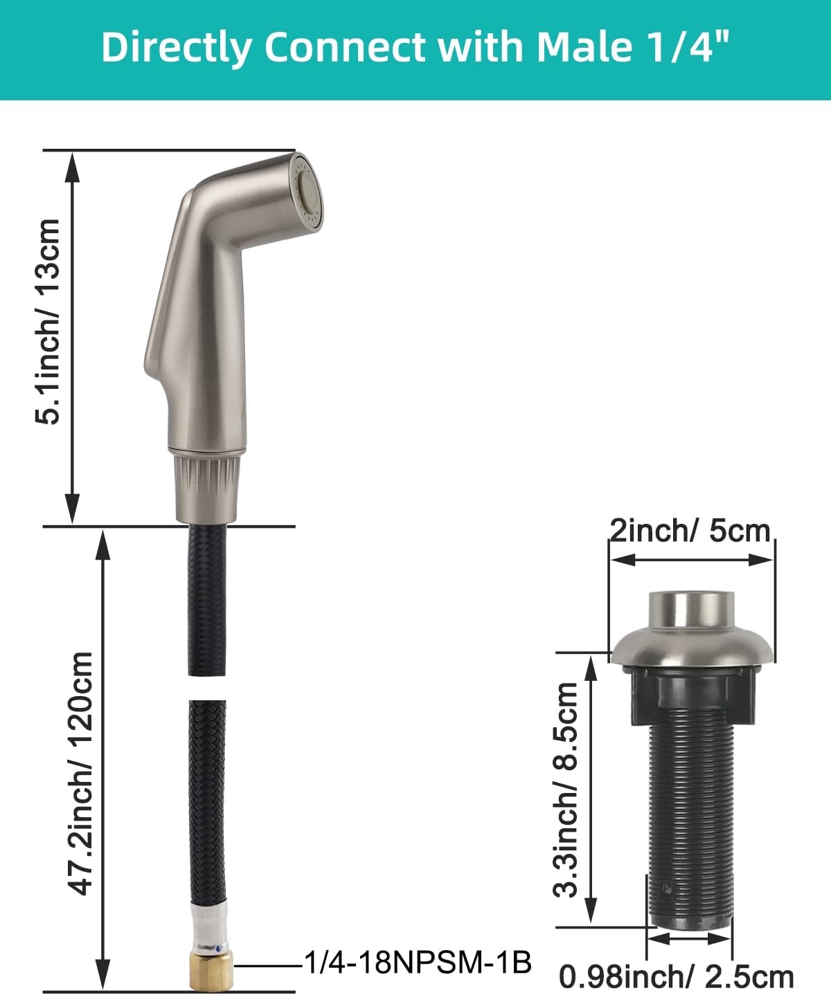 Hygie Rinse Pulverizador lateral para fregadero de cocina con conector lateral rápido compatible con reemplazo de cabezal de grifo Moen, accesorio