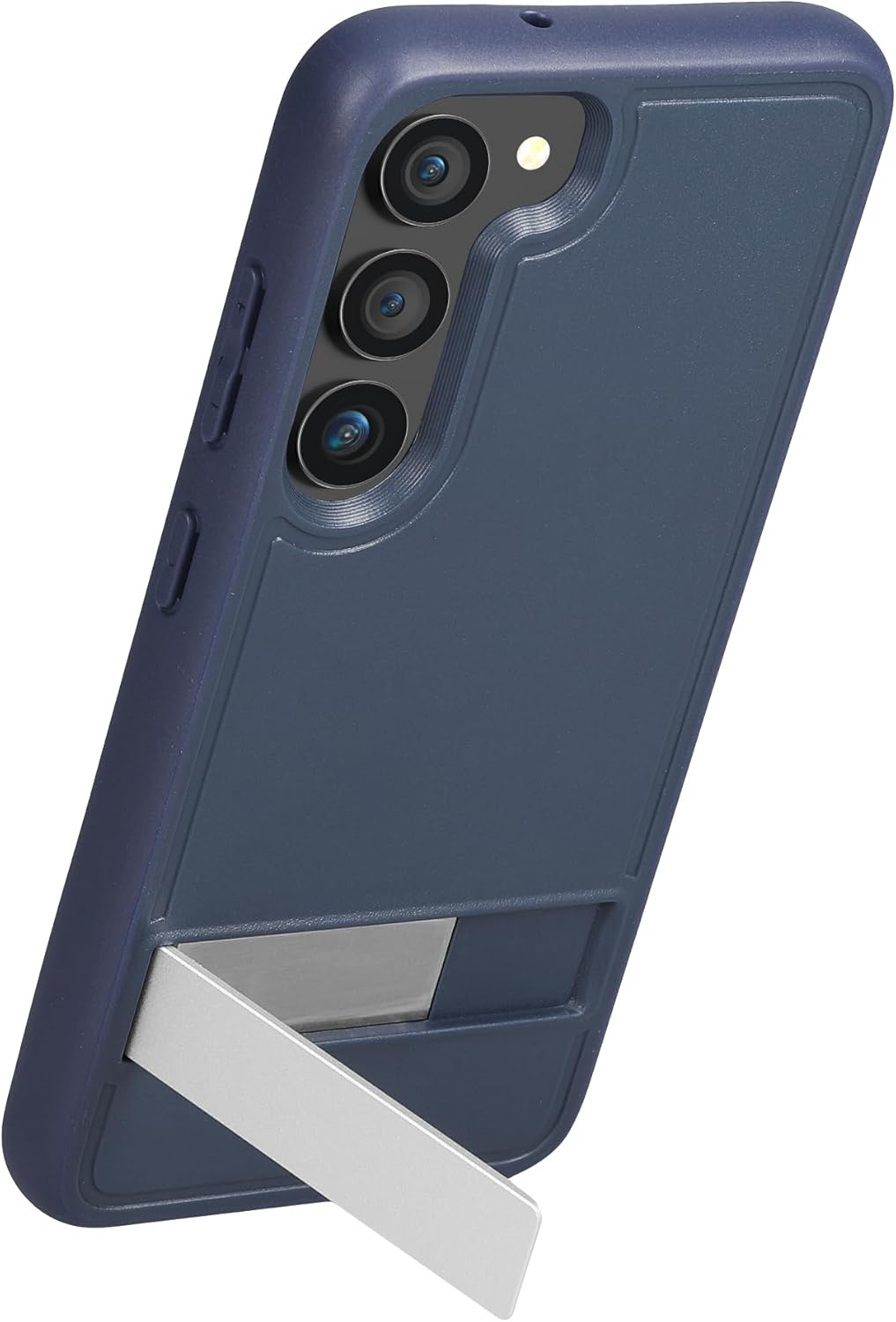 kwmobile Funda compatible con Samsung Galaxy S23 con soporte, carcasa rígida con parachoques suave y soporte, color azul oscuro