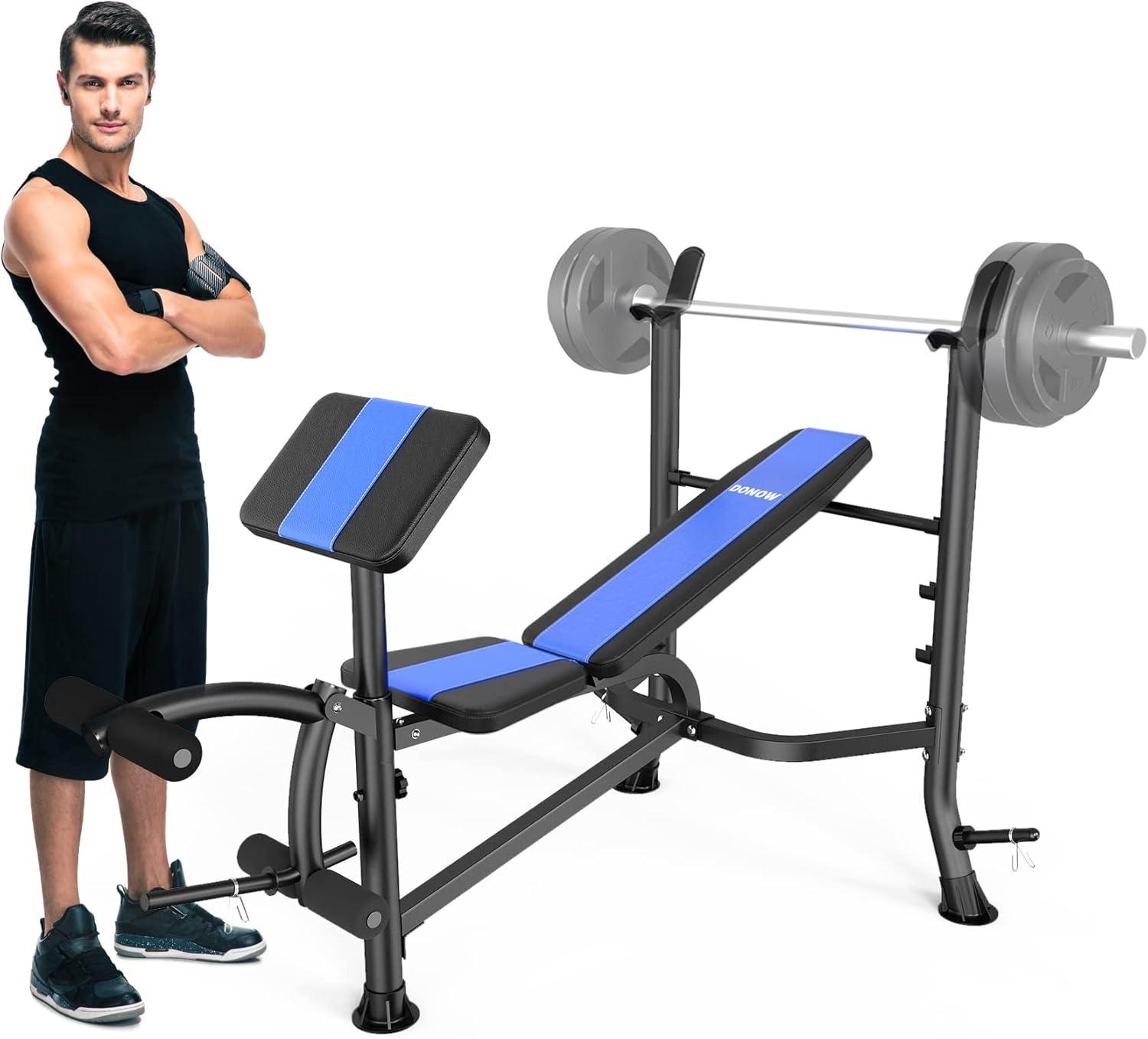 DONOW Banco de pesas ajustable, prensa de banco de entrenamiento olímpico con barra de extensión de pierna para entrenamiento de fuerza