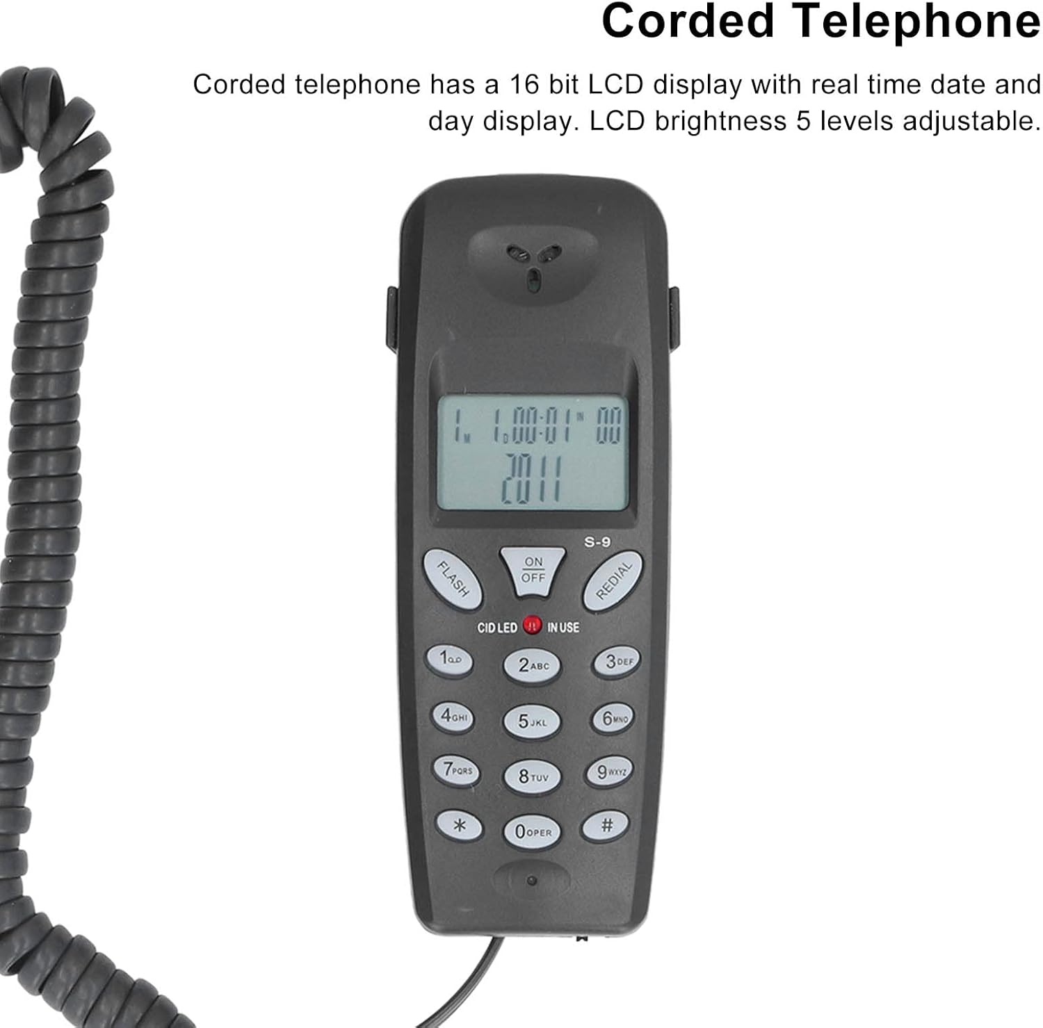 Cuifati Teléfono con cable, pantalla LCD de 16 bits con cable Teléfono con cable con función de pausa de redireccionamiento con FSK, ID de llamadas