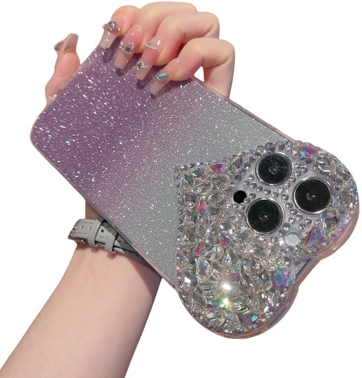 Funda holográfica con purpurina compatible con iPhone 15 Pro Max, funda protectora suave a prueba de golpes para mujeres y niñas