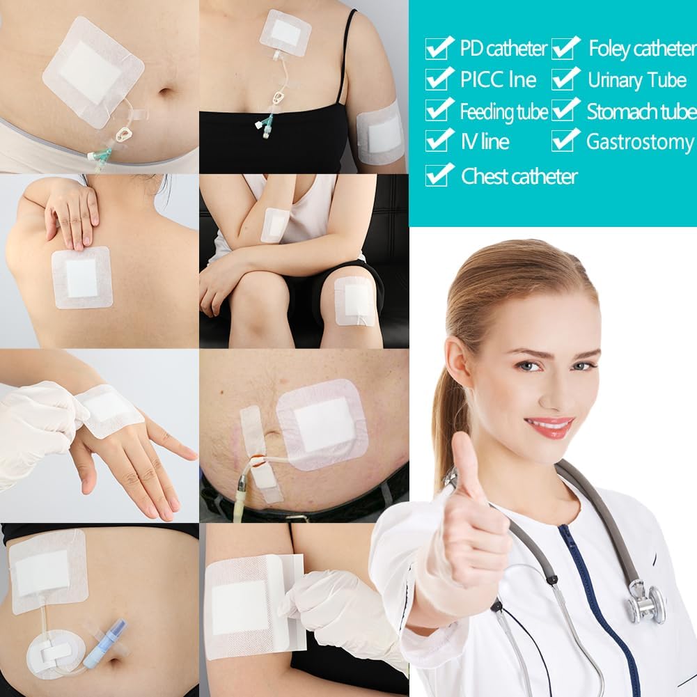 Cubiertas de gasa transpirable con bordes para catéter de diálisis con almohadilla antiadherente para tubo de alimentación peritoneal estómago,