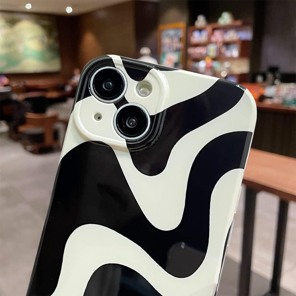 MZELQ Funda para iPhone 12 Pro Max, funda suave con lindo patrón Wave IMD, protección de la cámara, funda de teléfono a prueba de golpes en blanco y