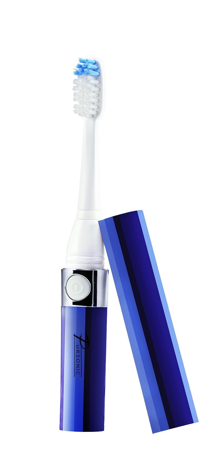 Pursonic Cepillo de dientes sónico portátil S52 para llevar con 2 cabezales de cepillo y batería AAA incluida, azul, 0.2 libras