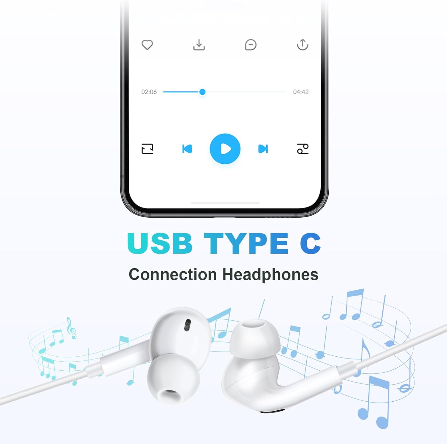 Auriculares USB tipo C para iPhone15, Samsung Galaxy S23, Ultra S23+, S23 Plus, auriculares USB C enchufables, micrófono integrado y control de