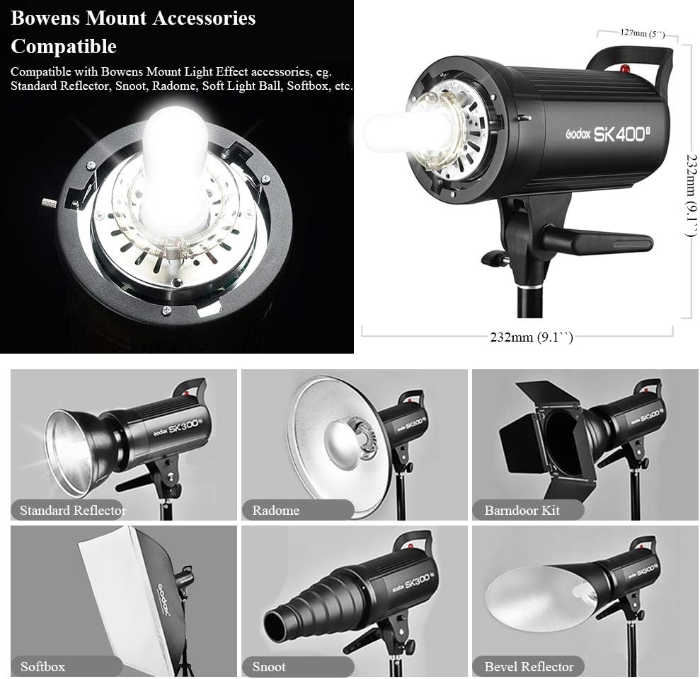 GODOX SK400II Estudio Estroboscópico Flash Light 400W GN65 5600K 150W Modelado Lámpara Profesional Speedlite para Estudio Retrato Fotografía