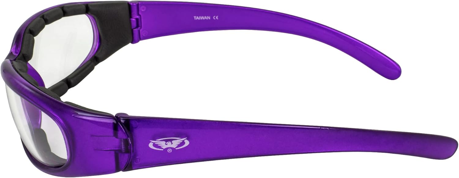 Global Vision 2 pares de gafas de sol acolchadas Chicago para mujer, resistentes a los arañazos, marco morado con lentes transparentes y súper