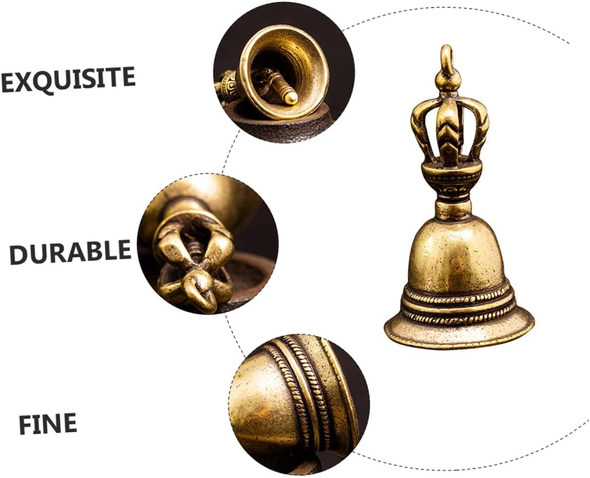 EXCEART 2pcs DIY Llavero Colgante Latón Abalorios de la Suerte DIY Collar Colgante Latón Campana Tibetana Mini Campana de Mano Antiguo Llavero Retro