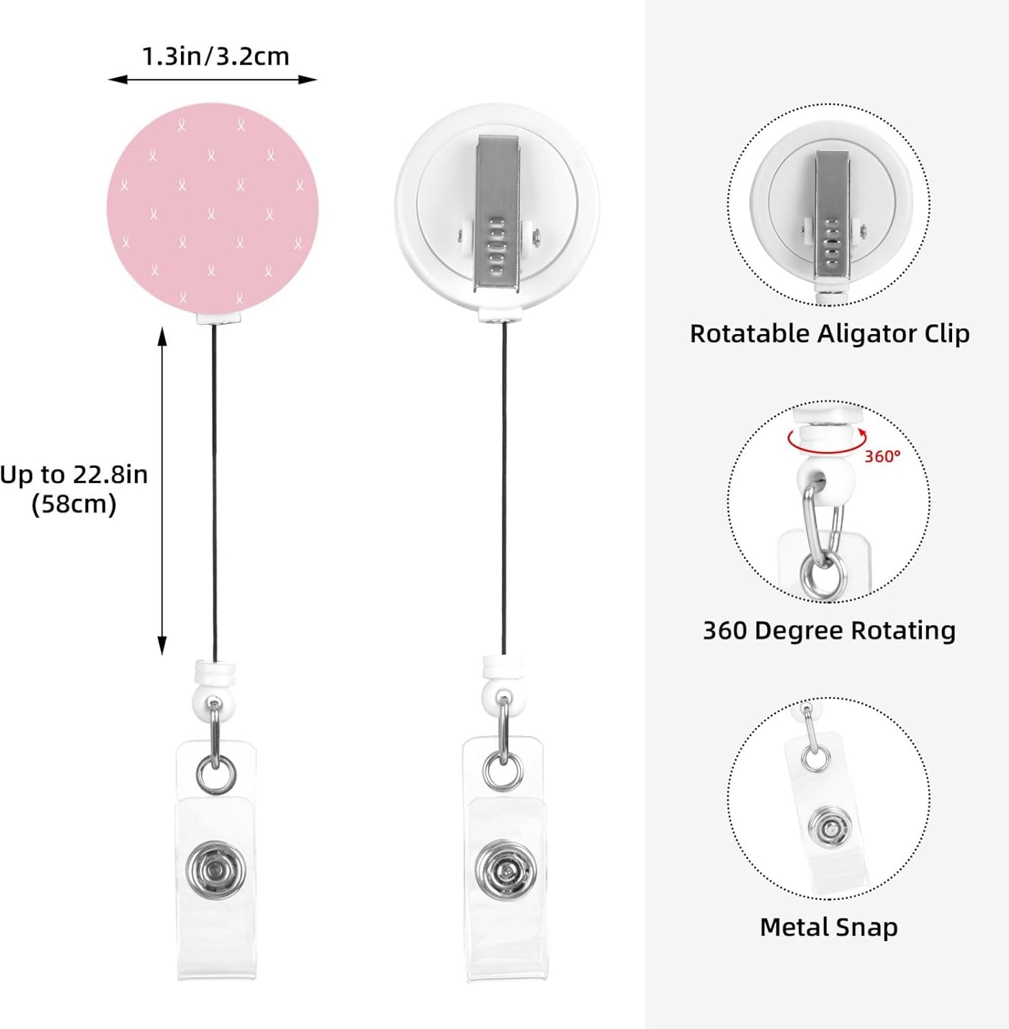 Portatarjetas retráctiles, carrete de insignia de concienciación sobre el cáncer de mama, tarjeteros de identificación con clip de insignia