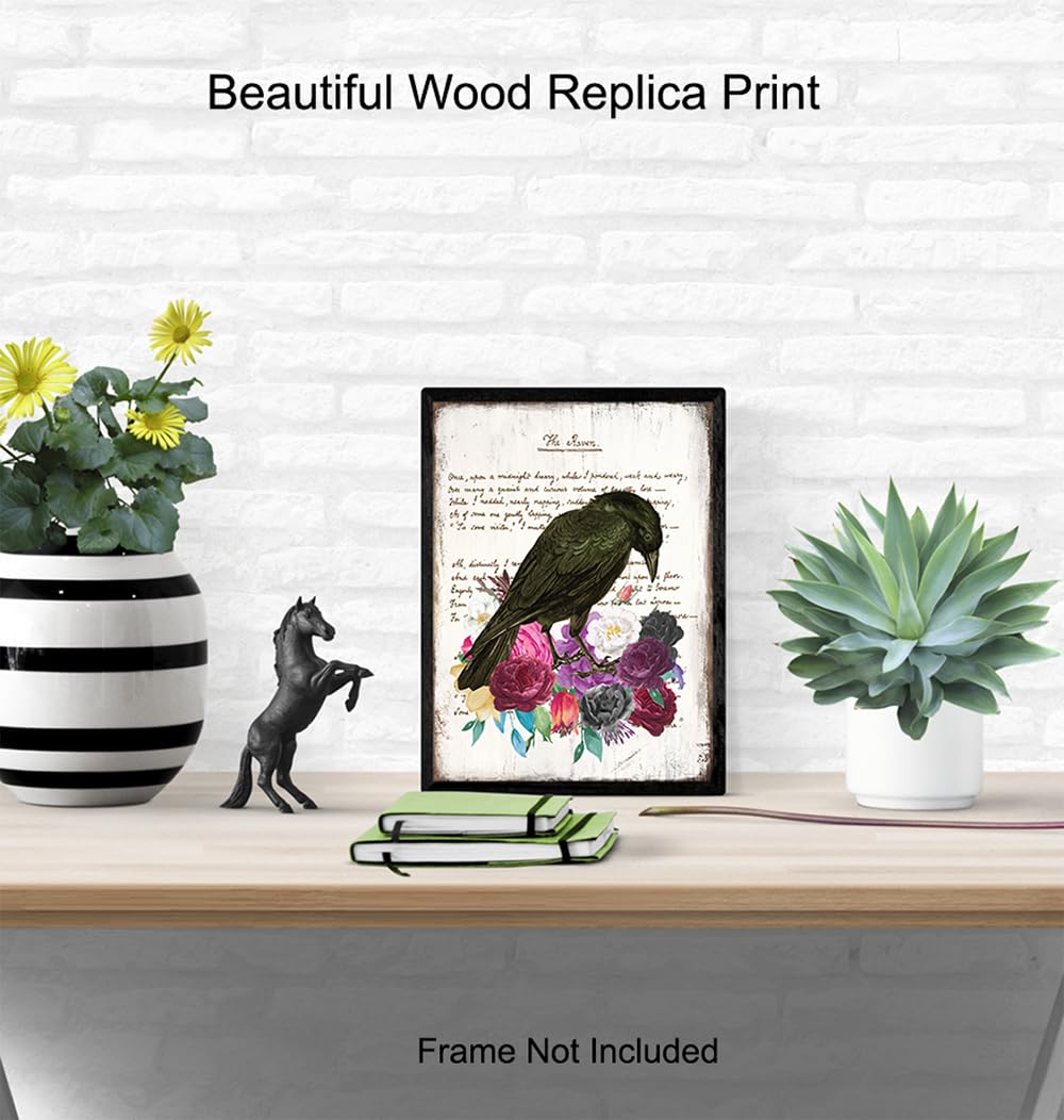 Edgar Allan Poe Gothic Wall Art 11×14 – The Raven Goth Room Decor for Women – Shabby chic Bedroom, Living Room Decor – Wicca, Witch, Occult, Crow,