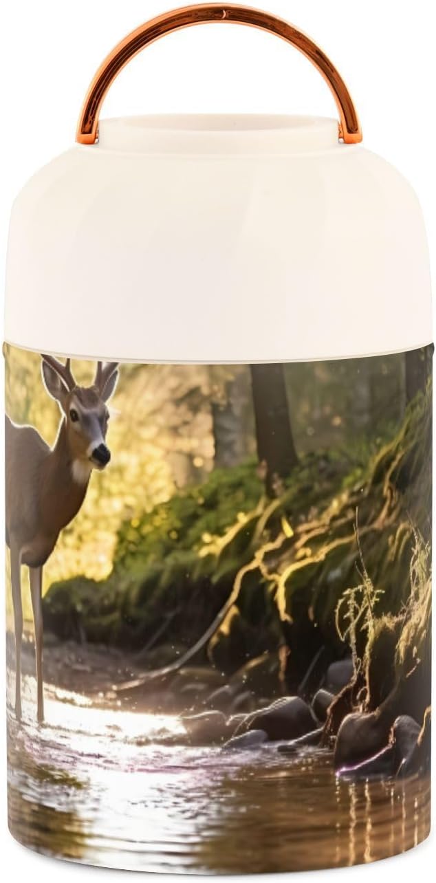 Forest Jungle Green Deer – Tarro de comida aislado para niños y mujeres, con cuchara, de acero inoxidable, termo de 17 onzas líquidas, contenedor de