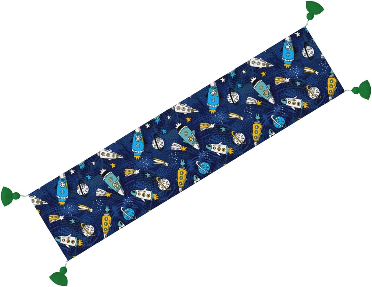 Camino de mesa de Navidad de dibujos animados, cohetes, planetas, estrellas, camino de mesa de comedor, decoración de Navidad, decoración de