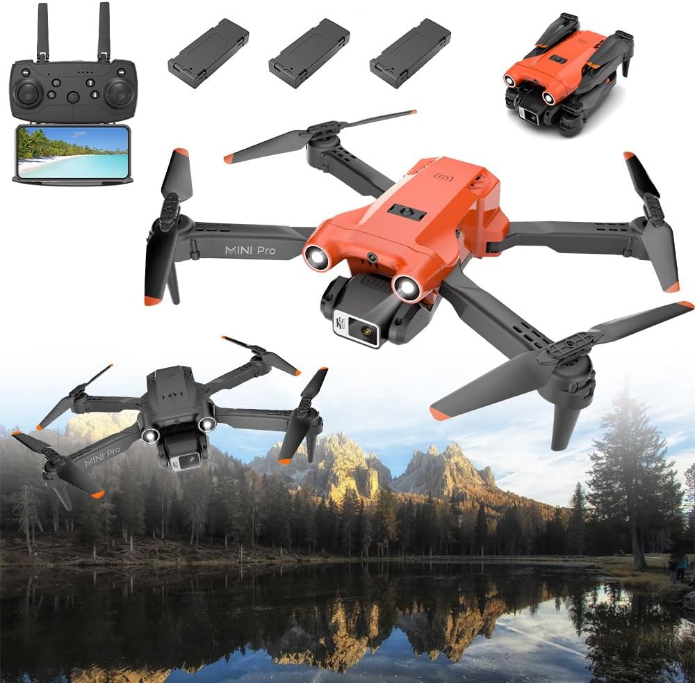 Dron de doble cámara para niños, mini dron con cámara HD para adultos principiantes, dron plegable, batería integrada de 1800 mAh, retención de