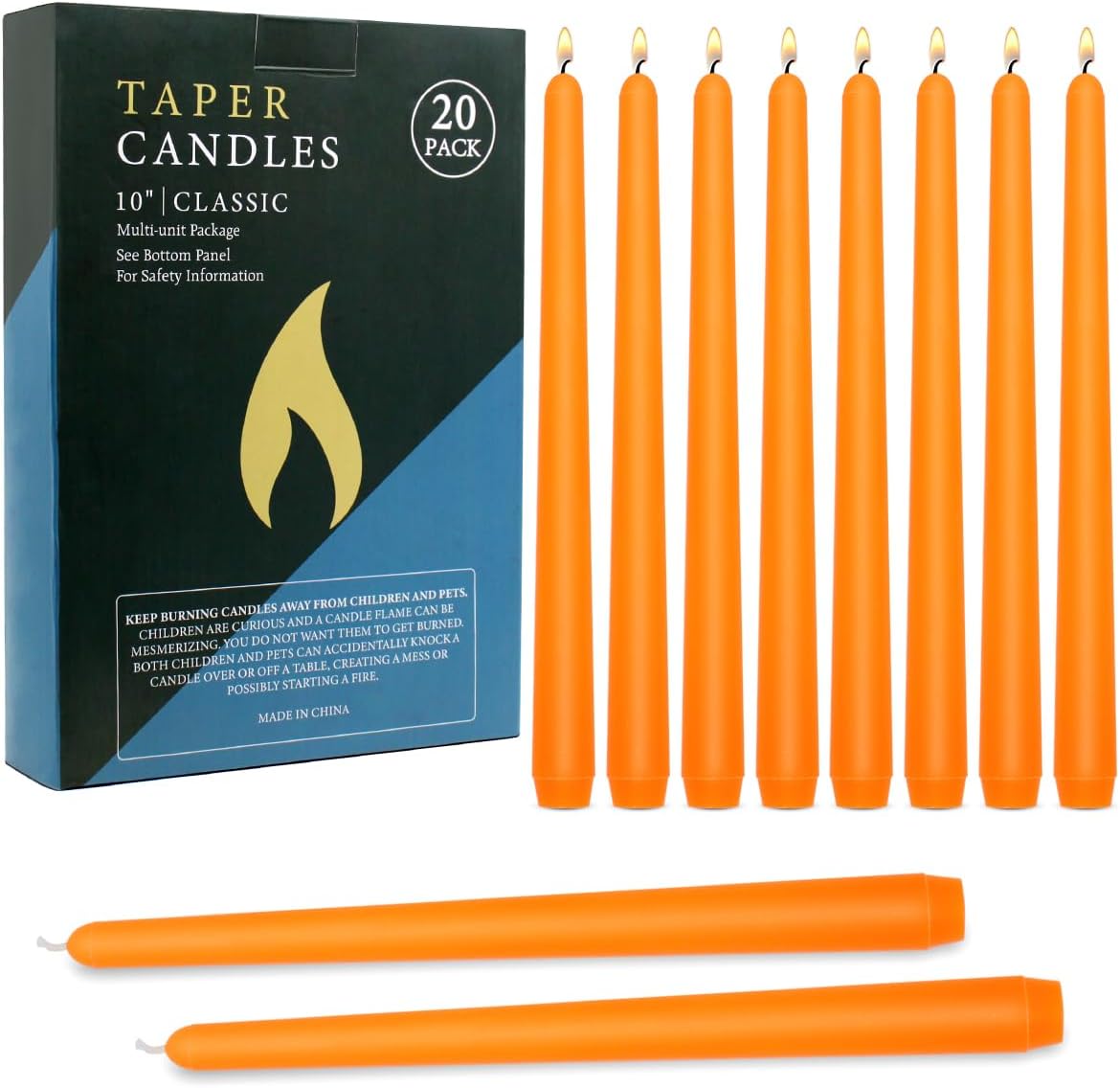 20 velas cónicas naranjas, candelabros delgados de 10 x 78 pulgadas, ideales para Halloween, cosecha de otoño, cena, fiesta y emergencia