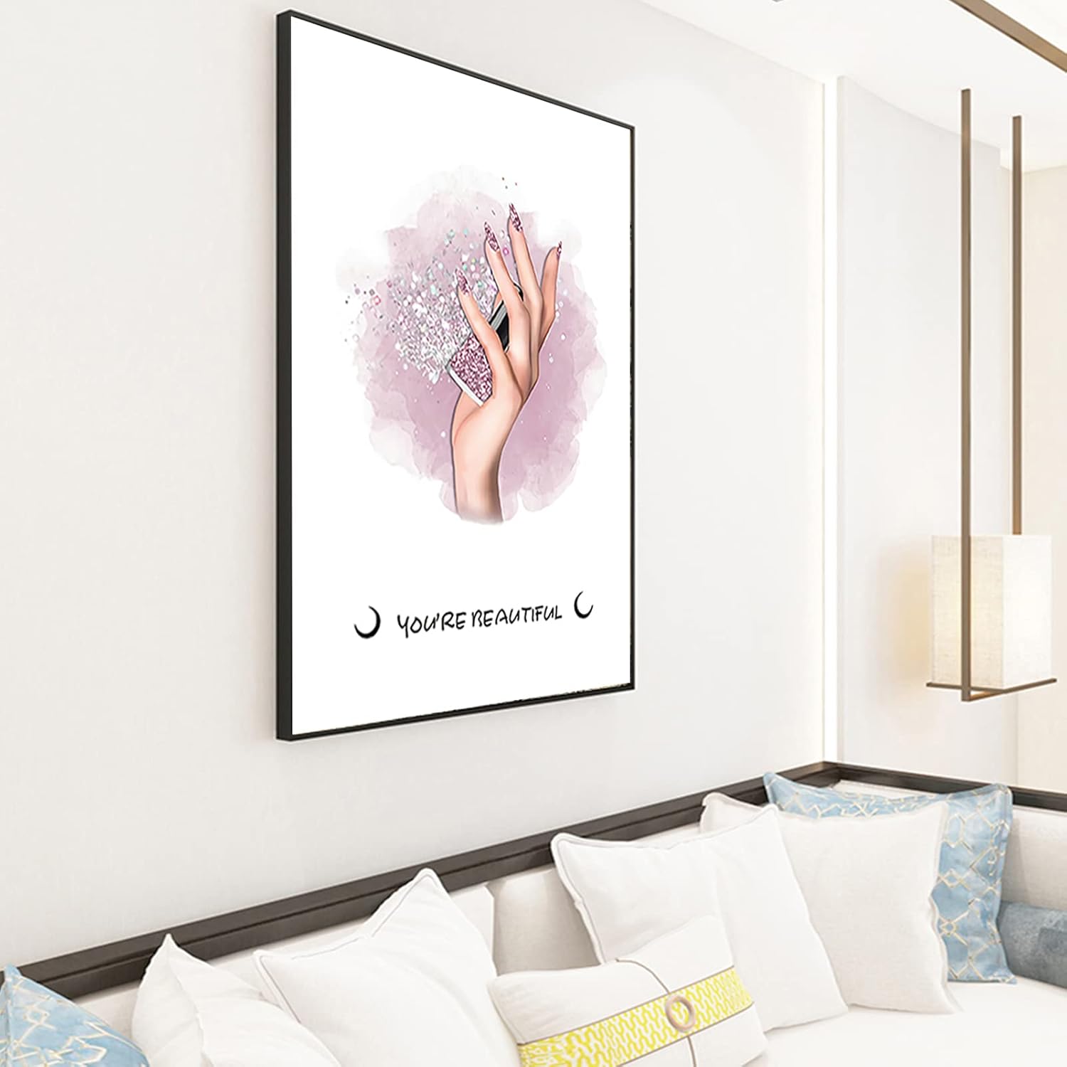 Bankrenart Arte de pared de maquillaje rosa con pestañas, arte de pared de moda, decoración de habitación de niña, sin marco, decoración de pared