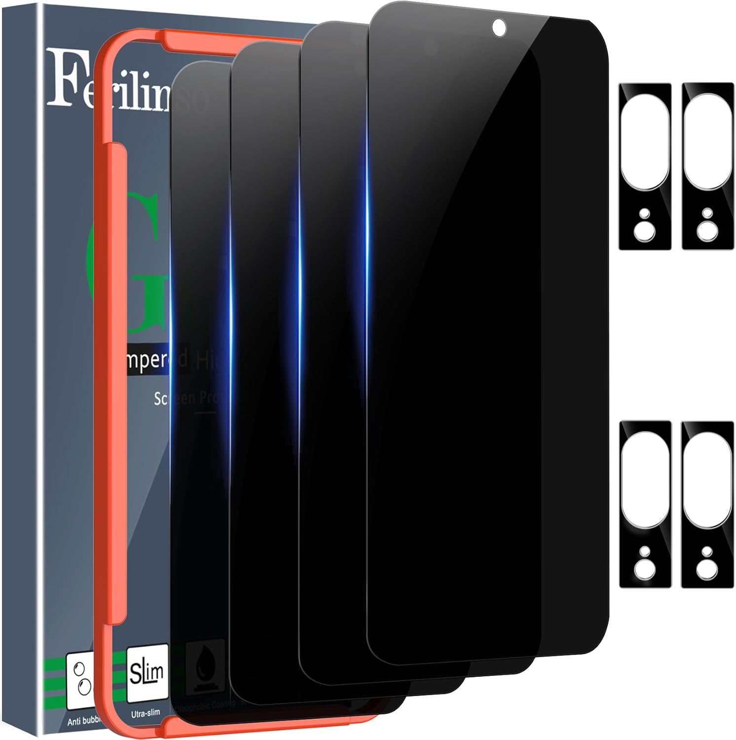 Ferilinso Paquete de 4 protectores de pantalla de privacidad para Google Pixel 8 con 4 protectores de lente de cámara de vidrio templado, accesorios
