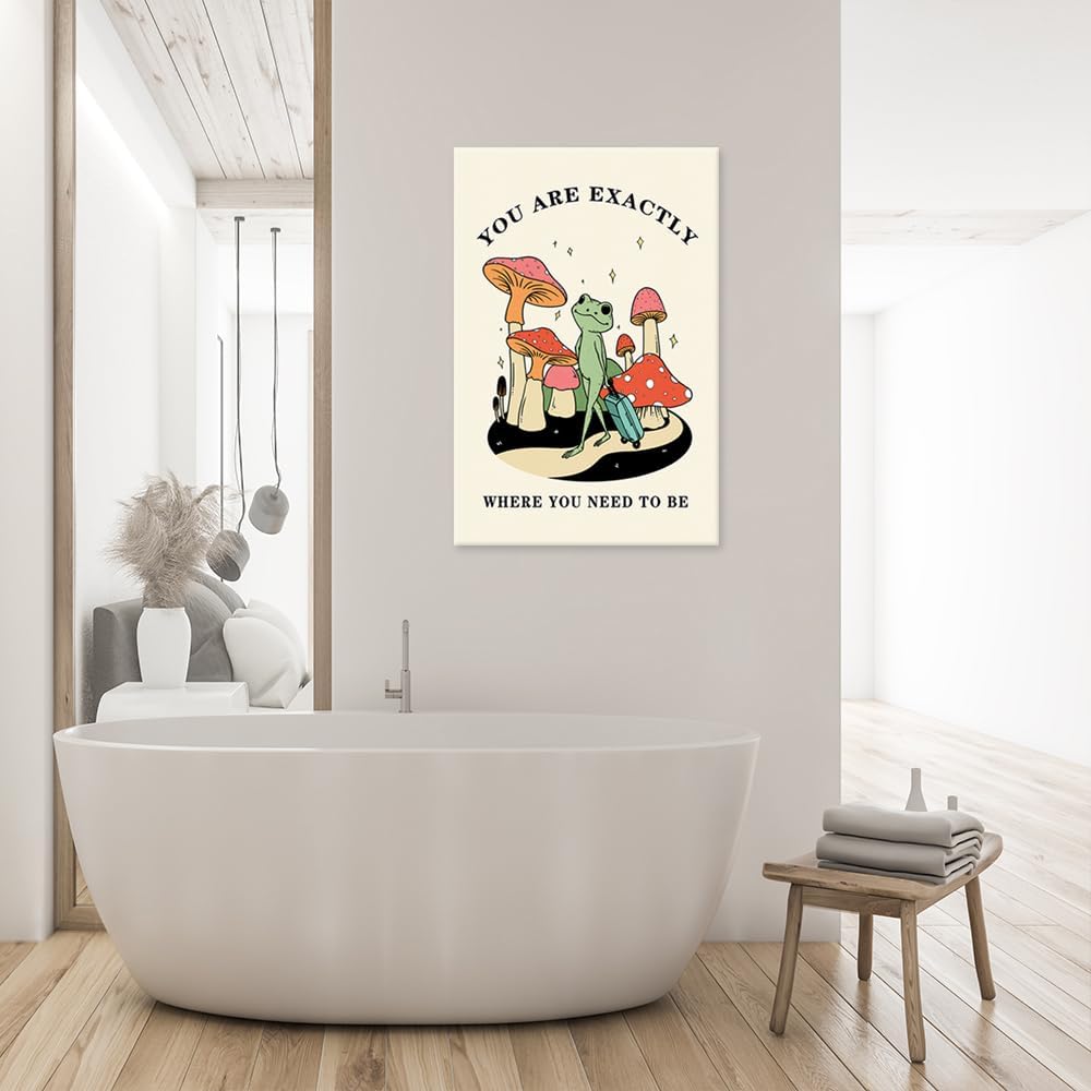FBKDVC Funny Frog You Are Exactly Where You Need To Be – Póster inspirador de acuarela, lienzo de pared, regalo motivacional para mujeres, niñas,