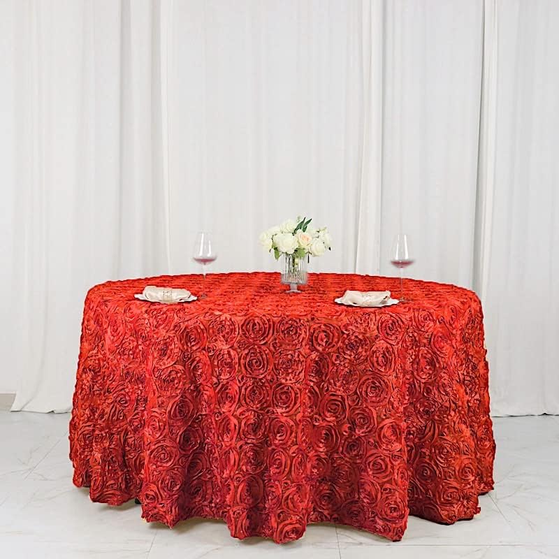 BalsaCircle Mantel redondo con rosetas elevadas de satén rojo de 120 pulgadas, para bodas, fiestas, comedor