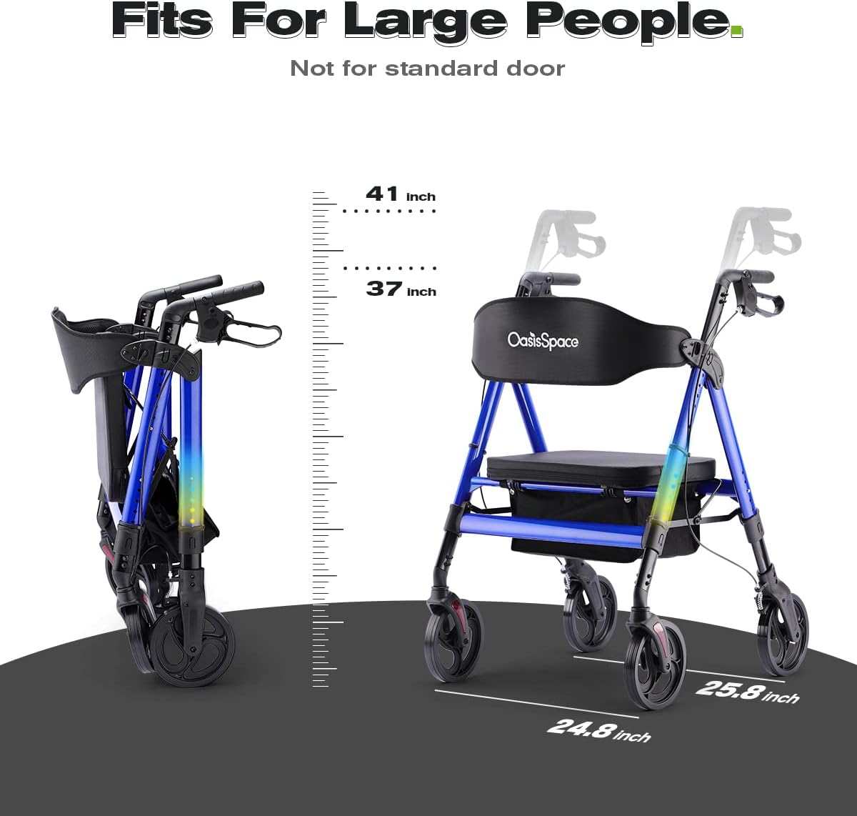 OasisSpace Silla de baño ajustable para ducha interior y andador con ruedas bariátricas OasisSpace con asiento grande para personas mayores