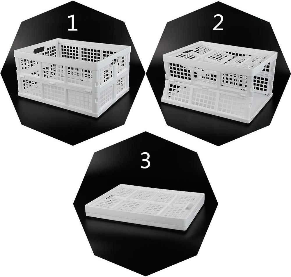 Asking Paquete de 3 cajas plegables apilables de plástico de 30 L, caja de almacenamiento plegable, color blanco