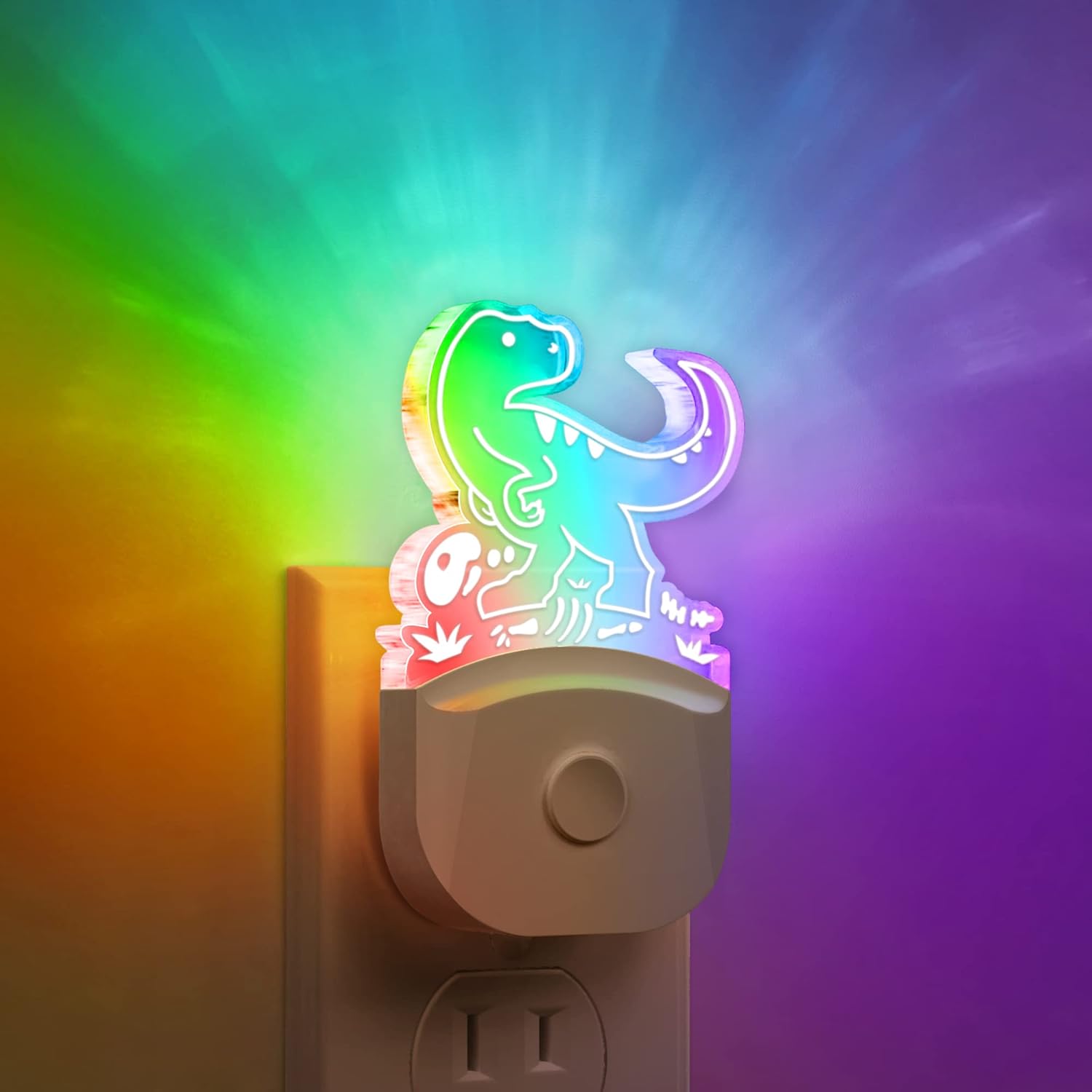 Luz nocturna de dinosaurio para niños 2 unidades, 8 colores cambiantes de luz nocturna para niños, luz nocturna de bebé con sensor de atardecer a