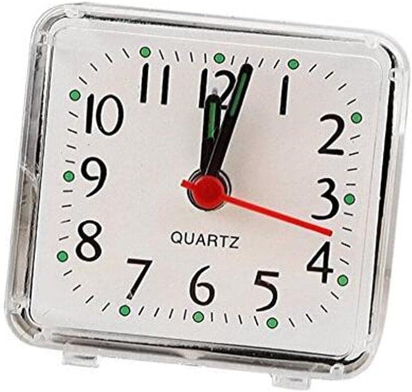 Reloj despertador cuadrado, silencio, sin batería, pequeño reloj despertador portátil de viaje, blanco y creativo, bonito e inteligente