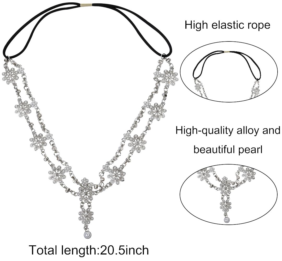 WOVOWOVO Joyas para la cabeza para mujer, cadena de cabeza plateada, joyería para el cabello, diademas de boda bohemias para novia, accesorios para