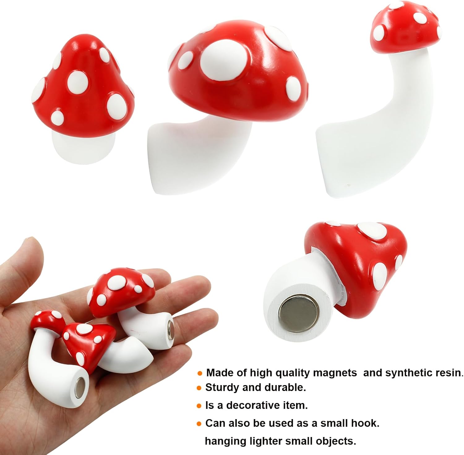 6 imanes de hongos rojos de diferentes tamaños para nevera, resina 3D, imanes decorativos para cocina, hogar, oficina (2 de cada tamaño)