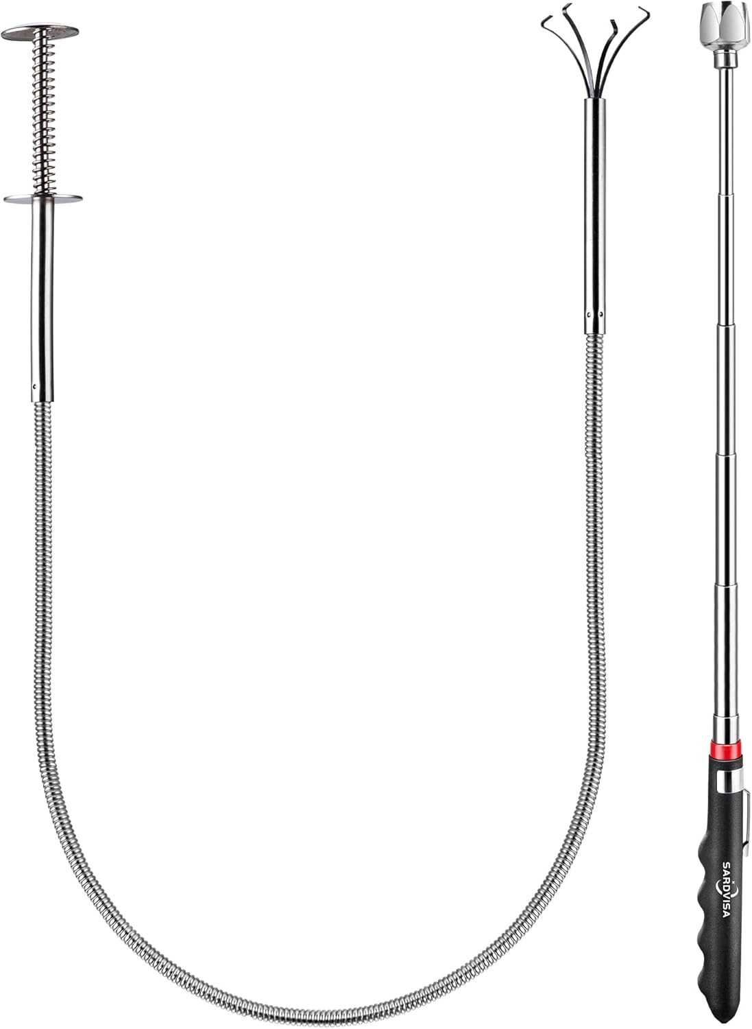 Juego de 2 herramientas de recogida, herramienta telescópica de 25 libras con clip de bolsillo y herramienta de agarre flexible de 24 pulgadas,