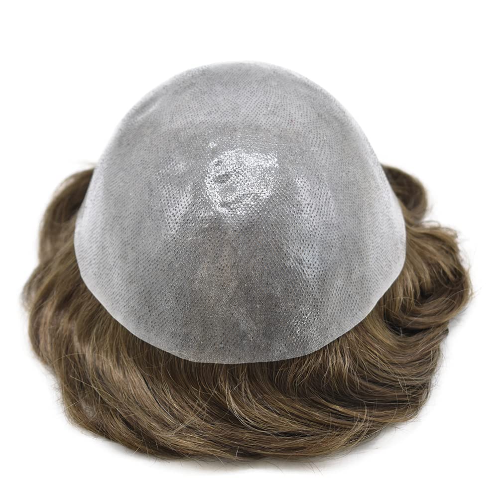 Toupee – Pieza de cabello humano real para hombres, sistema de reemplazo de cabello de piel de polietileno para hombres, piezas de cabello V-loop