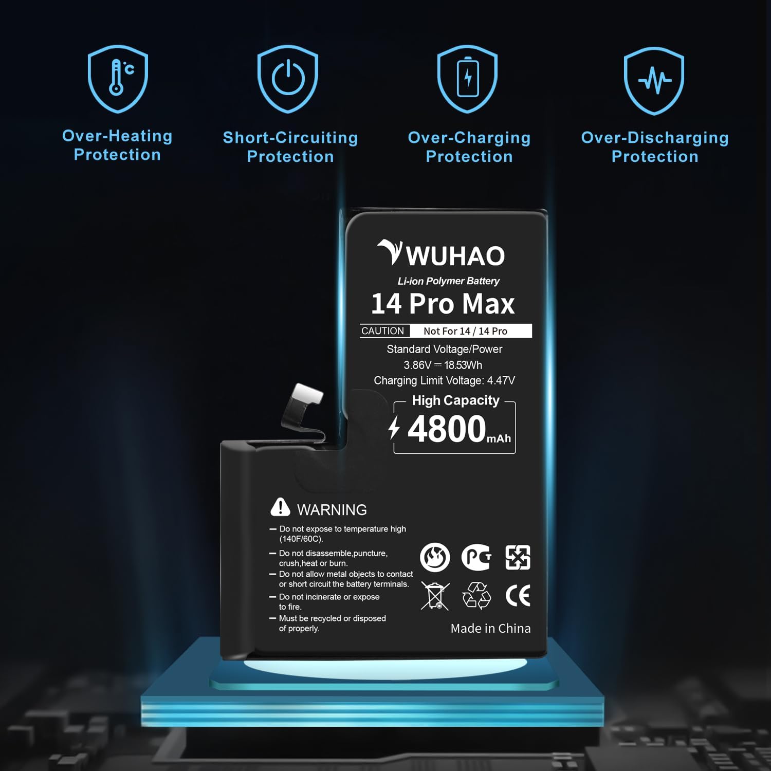 WUHAO Batería de repuesto para iPhone 14 Pro Max, capacidad mejorada de 4800 mAh para iPhone 14 Pro Max A2894 A2651 A2893 A2895 batería con
