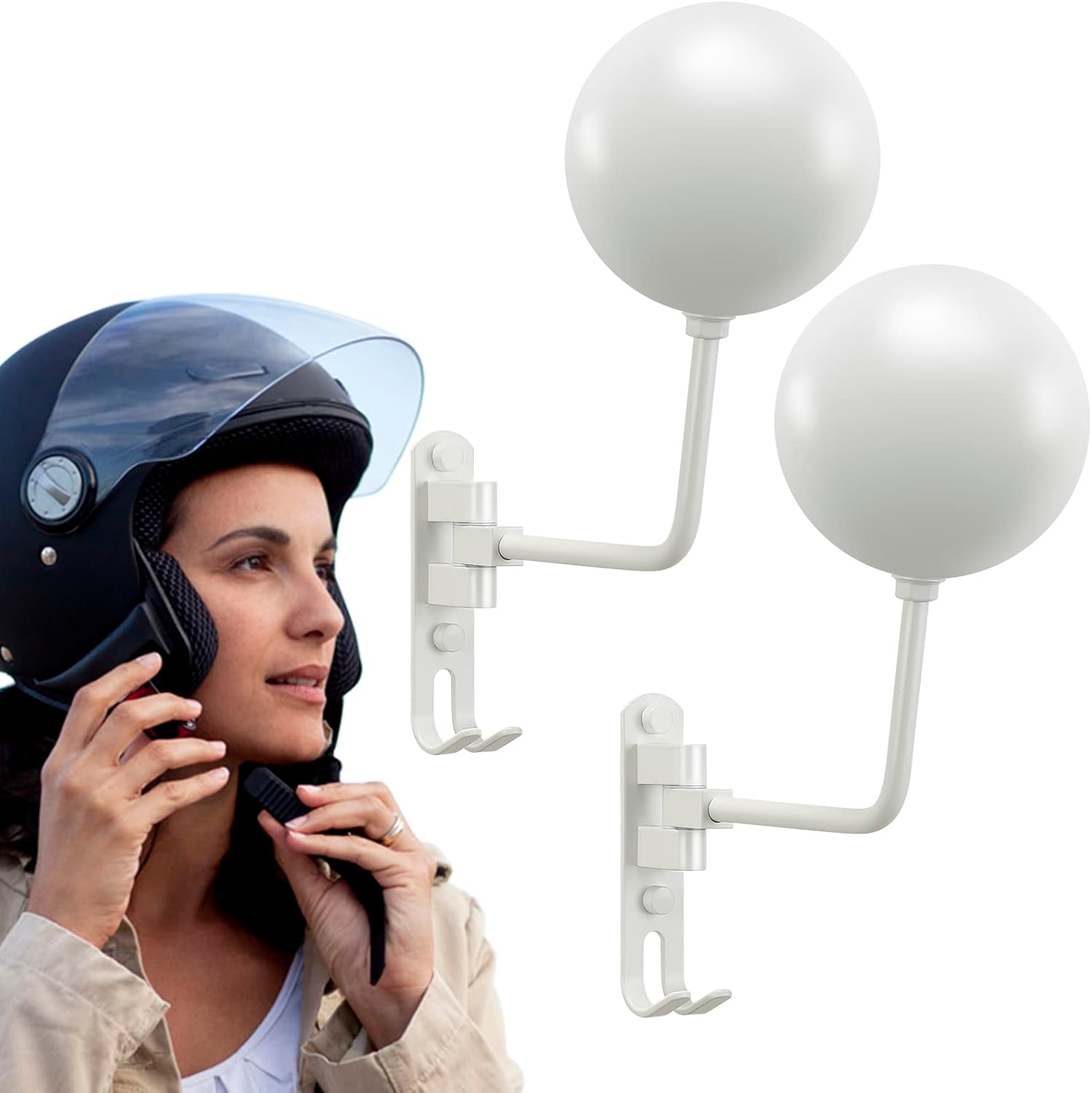 Soporte blanco para casco con 2 ganchos, soporte para casco de fútbol montado en la pared, soporte para casco de motocicleta, estante para chaqueta