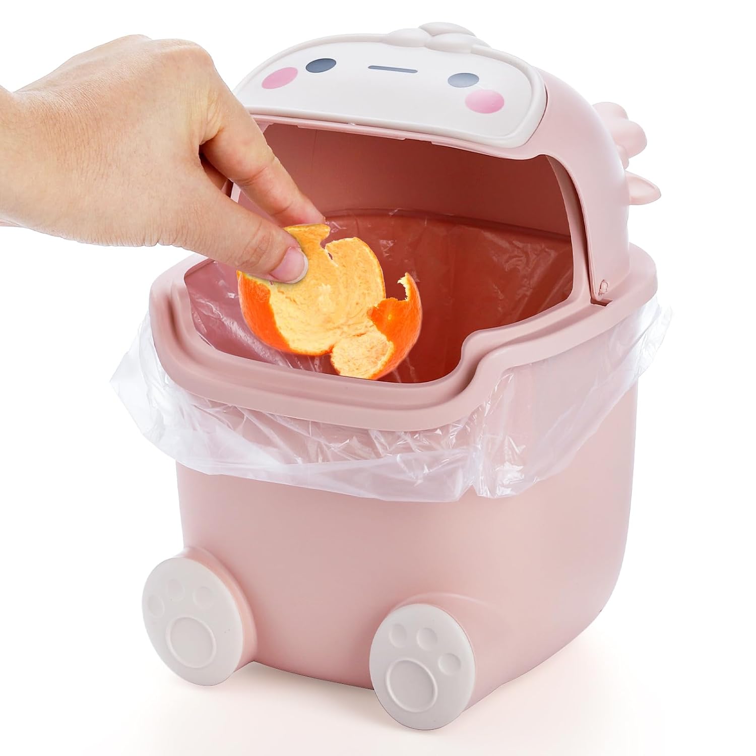 TOPZEA Paquete de 2 mini botes de basura con tapa abatible, de plástico de 2 litros, cesta de basura pequeña con 200 bolsas de basura, papelera de