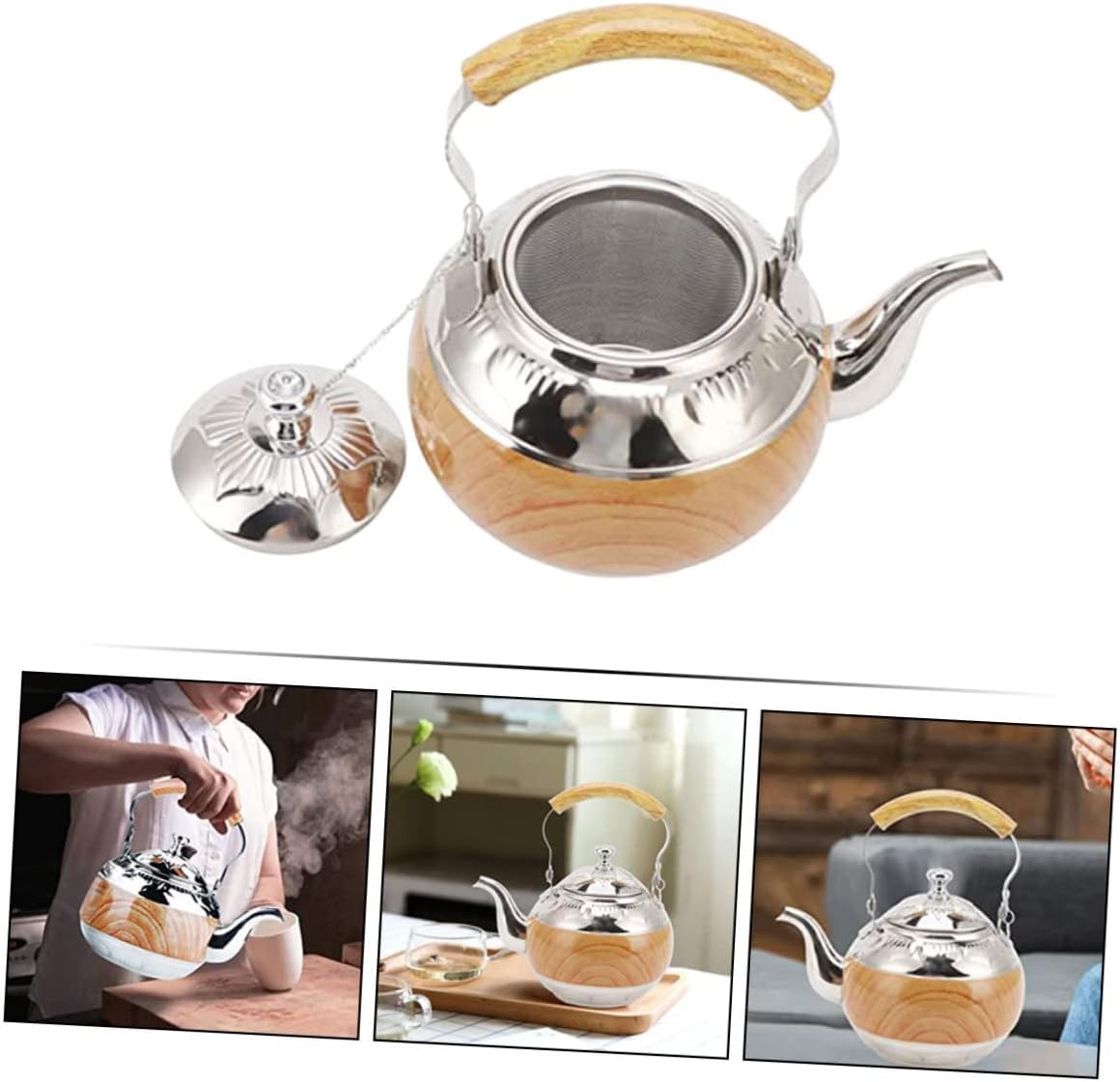 GANAZONO Tetera de acero inoxidable Tetera portátil de agua caliente Hervidor portátil Hervidor de té de acero inoxidable Hervidor de gas Hervidor