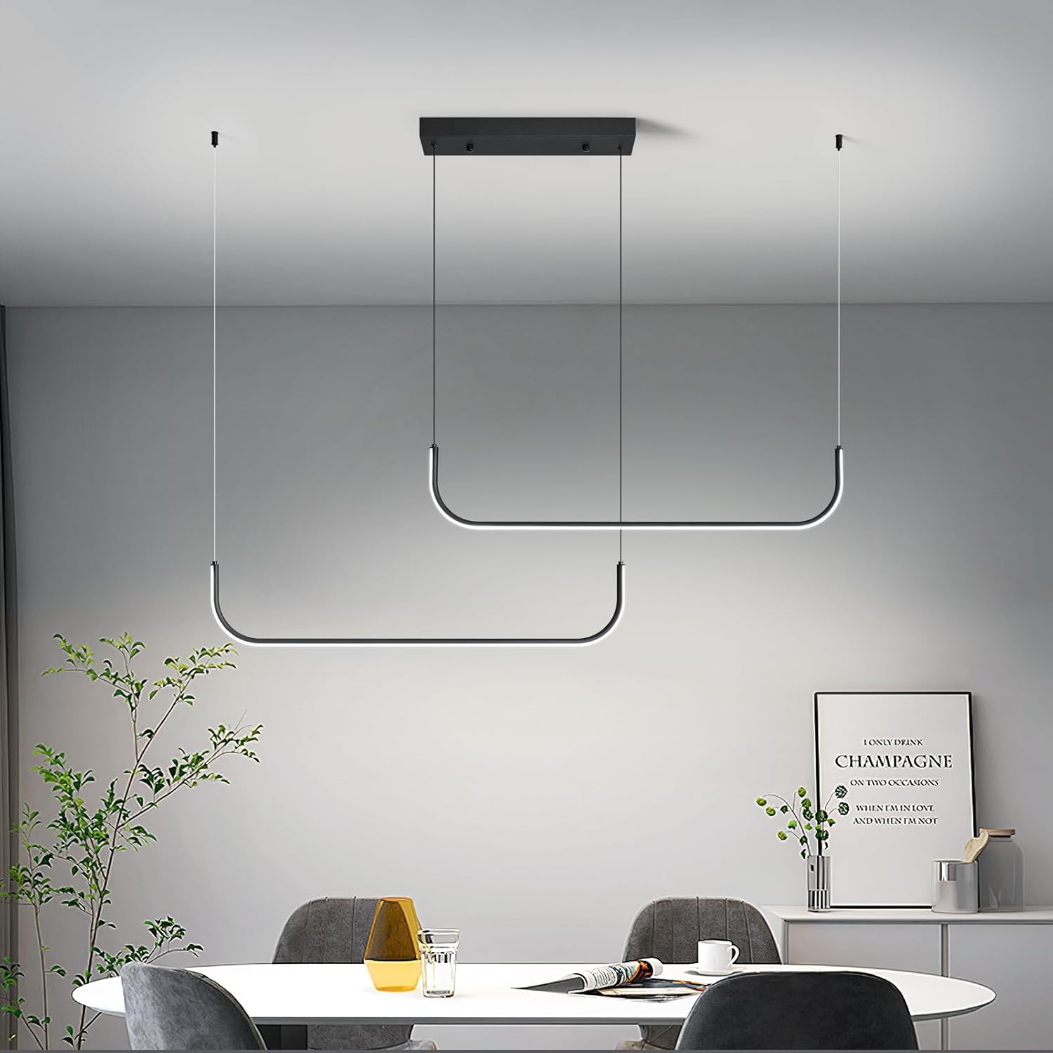 Candelabro lineal moderno regulable de 6000 K LED, lámparas colgantes de techo, candelabros negros para comedor, cocina, isla, sala de estar,