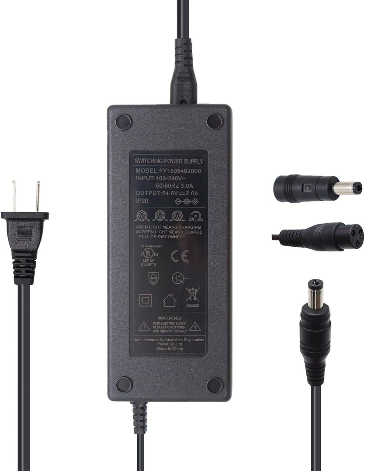 Salida con certificación UL 54.6V 2A 48V Cargador de batería de litio para batería de litio de 48V 13S Enchufe DC 0.217 in 0.083 in con 0.217 *