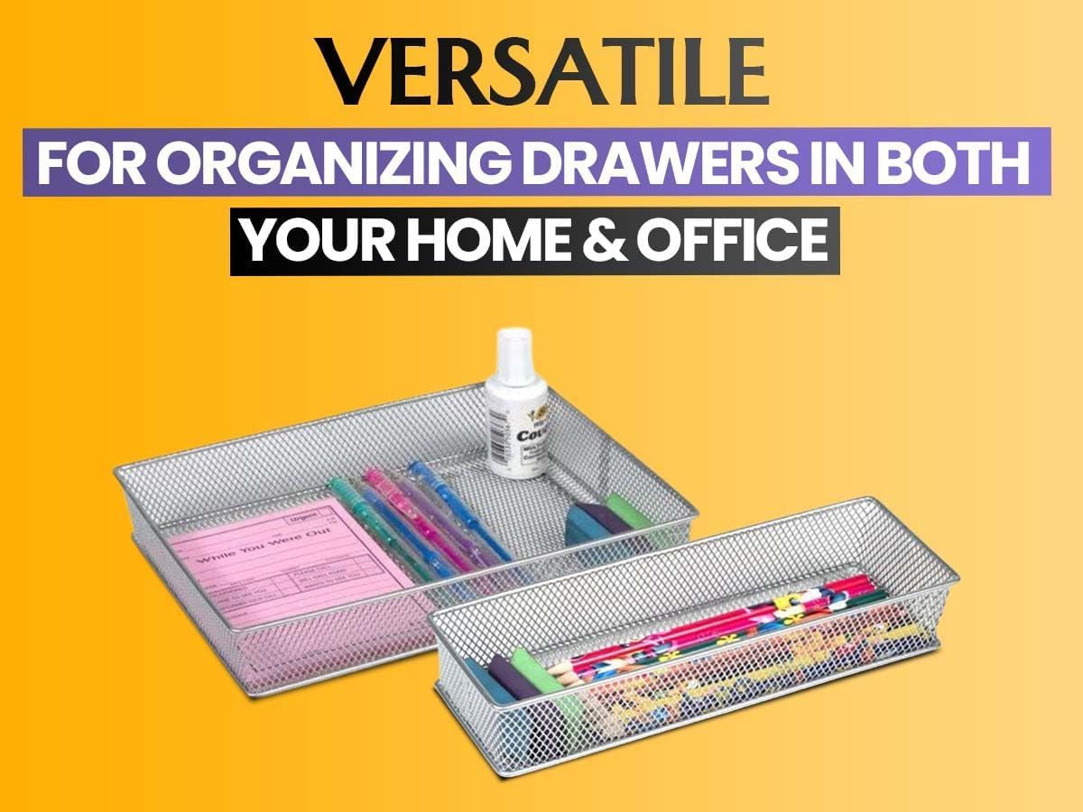 YBM HOME Organizador de cajones de malla plateada y almacenamiento para cajones de cocina, sirve como soporte de suministros escolares, cesta