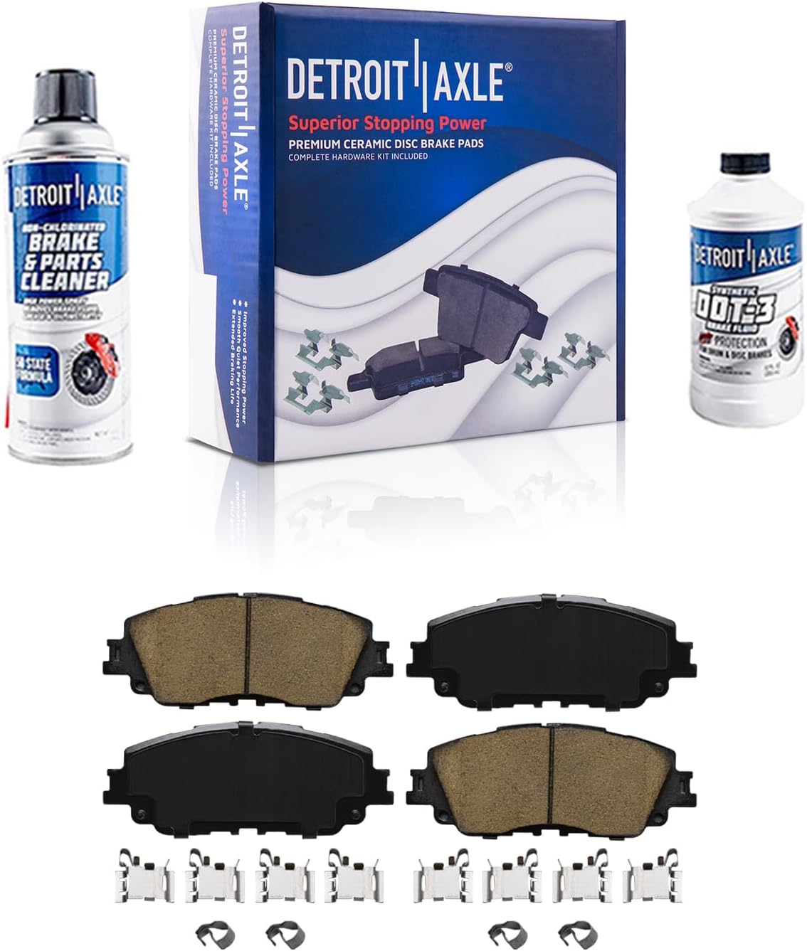 Detroit Axle – Pastillas de freno delanteras de cerámica con líquido limpiador de hardware de repuesto para Toyota Camry Rav4 Avalon Venza ES350