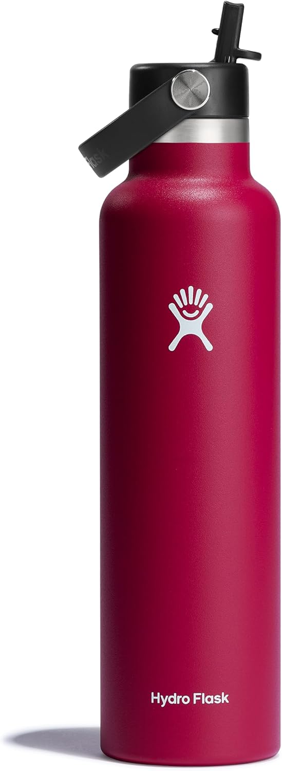 Hydro Flask Botella de boca de agua estándar de acero inoxidable de 24 onzas con tapa de popote flexible y aislamiento al vacío de doble pared